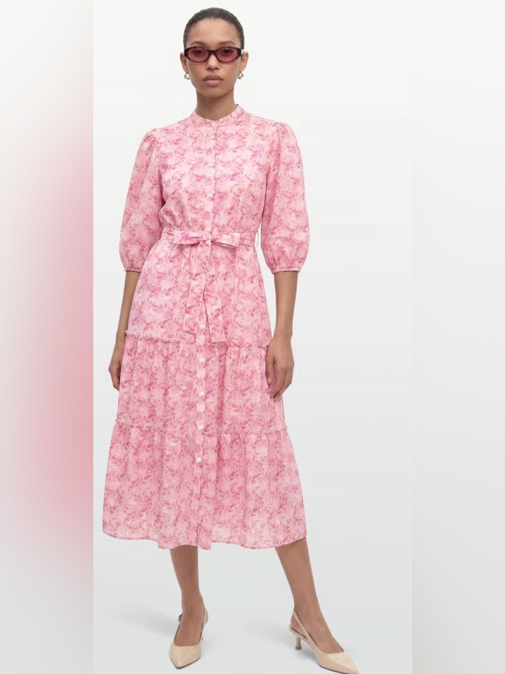 A-View Kate Long Dress Pink Floral Seersucker Cotton 40 BNWT Midi